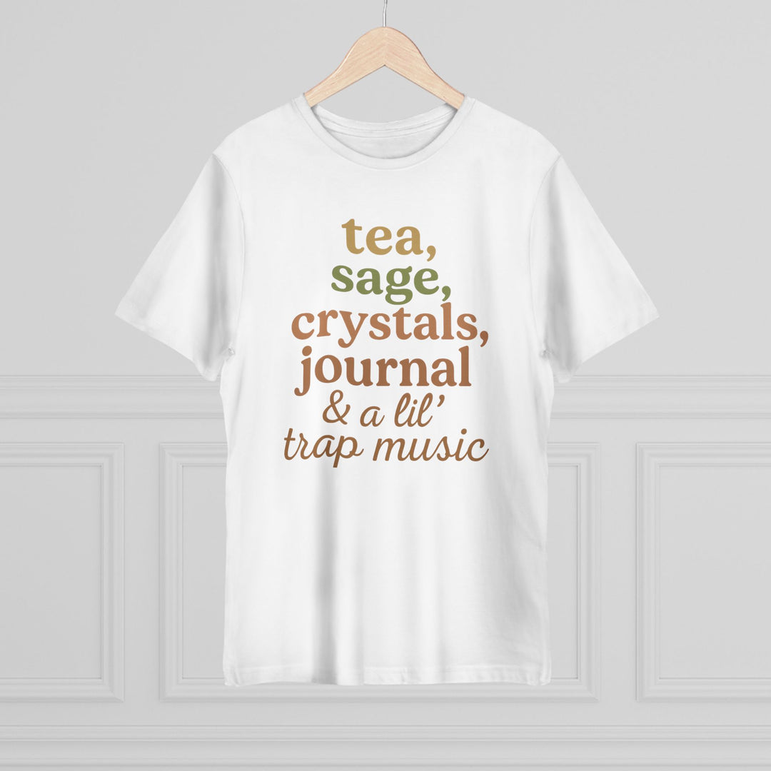 Unisex Deluxe T-Shirt: Tea, Sage, Crystals & Trap Music Vibe, Cozy Yet Trendy Apparel for Spiritual Seekers, Gift for Meditation [...]