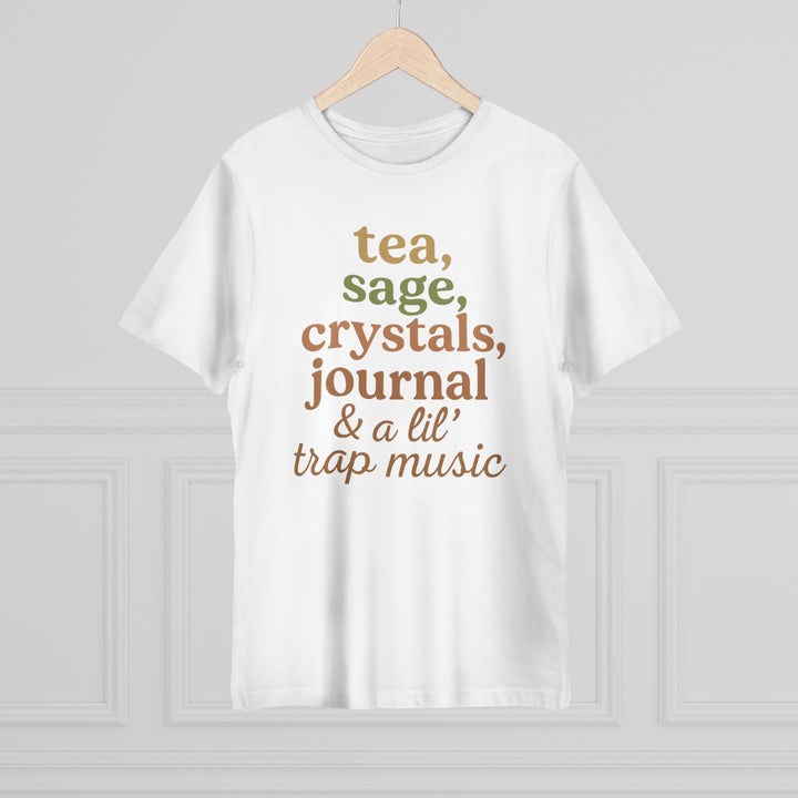 Unisex Deluxe T-Shirt: Tea, Sage, Crystals & Trap Music Vibe, Cozy Yet Trendy Apparel for Spiritual Seekers, Gift for Meditation [...]