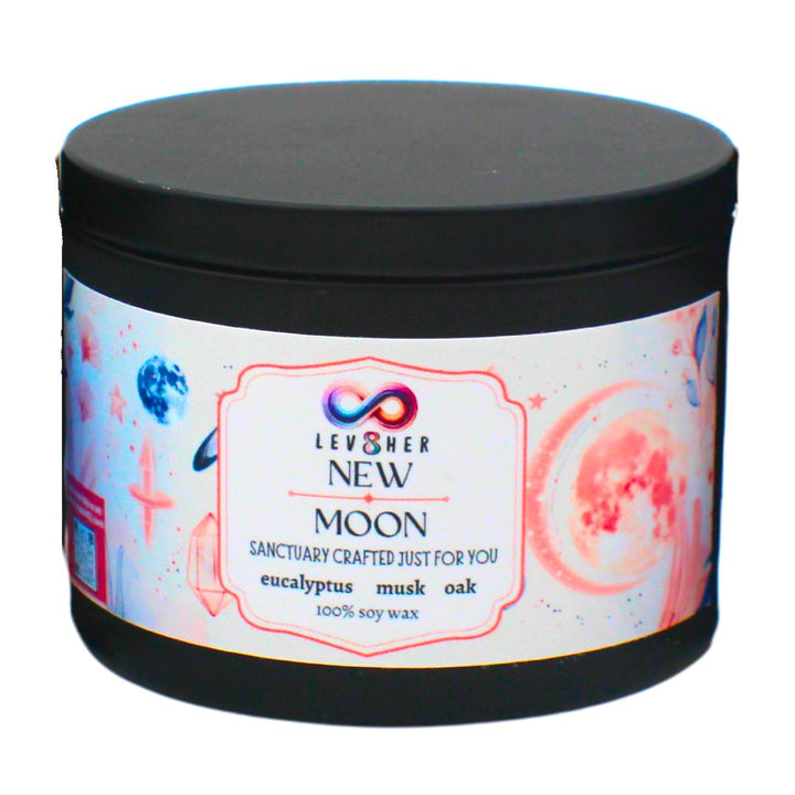 New Moon Candle | 100% Soy Wax | Clean Fresh Scent with Eucalyptus, Musk, Oak – LEV8HER Collection